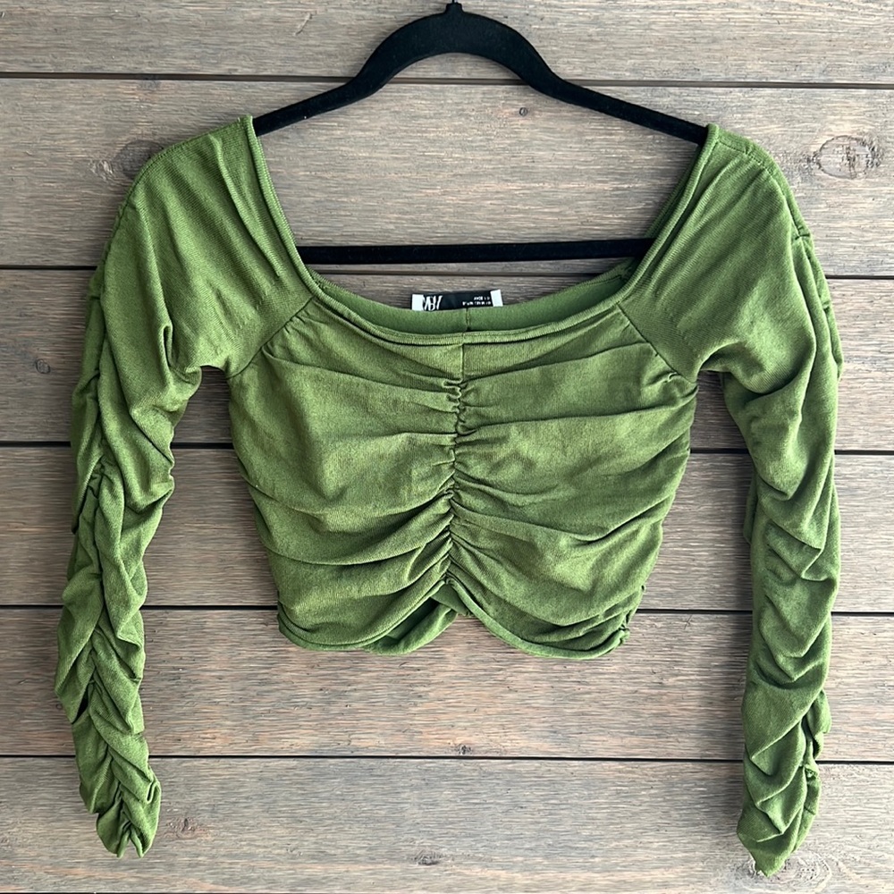 Zara Rouched Long Sleeve Crop Top